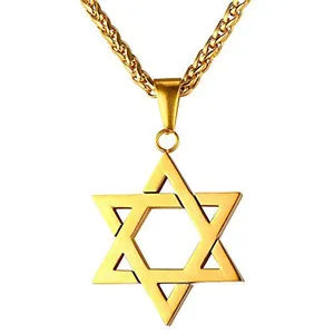 Customized Gold/Black/Rose Gold/Blue Plated Star of David Jewelry Hexagram Pendant Necklace