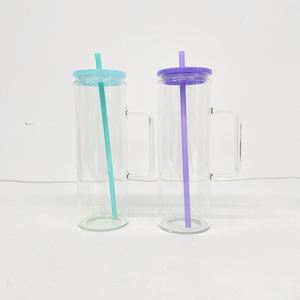 Vaso recto delgado de 20 oz para sublimación DIY con asa, de vidrio esmerilado transparente y colorido, tipo lata, en stock en almacén de EE. UU. - Product Image 3