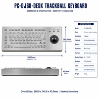 Clavier à trackball industriel étanche IP54 en acier inoxydable PC-DJ68-DESK, 81 touches USB PS/2 pour machine CNC et kiosque