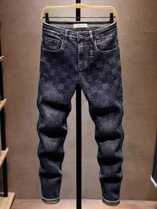 Pantalon long décontracté <span class=keywords><strong>tendance</strong></span> pour homme en denim délavé et vieilli, coupe droite ample, vente en gros - Product Image 4