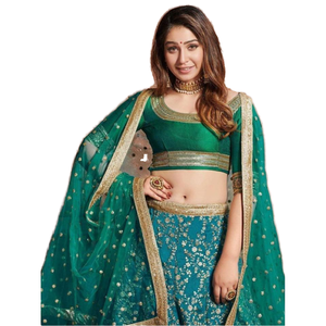 Teal Green Art Silk Wedding Wear Lehenga Choli con lentejuelas Vestidos de noche elegantes - Product Image 1