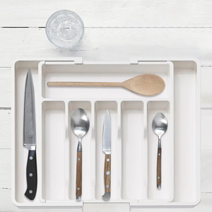 Organisateur de tiroir à couverts réglable avec séparateurs, plateau extensible pour ustensiles, plateau de rangement pour couverts de cuisine - Product Image 4