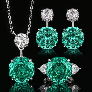Fashion Eco-friendly Copper Wedding Necklace Sets for Women Jewelry 14-12mm Green Cubic Zirconia Rose Cut Elegant Bridal Set - Product Image 3