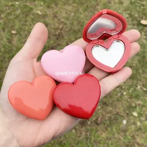 custom logo mini cute pink red heart shape eyeshadow blusher container pressed powder case palette compact packaging pan mirror