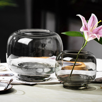 Vase rond en verre de couleur primaire, vase en verre moderne simple transparent pour arrangement de fleurs aquatiques