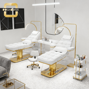 Elegante Camilla de Tratamiento de Belleza Blanca con Base Dorada, Conjunto Completo de Salón para Belleza Médica, Cama Facial para Centros de Bienestar de Lujo - Product Image 5