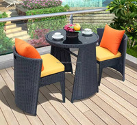 Table de jardin antique en verre pour restaurant et café, anti-corrosion, imperméable, facile à nettoyer, ensemble de table à manger en rotin
