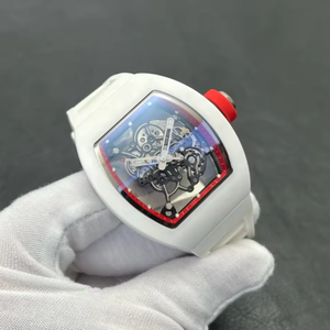 Montre mécanique en céramique blanche entièrement automatique de haute qualité RM 055, analogique, avec bracelet en caoutchouc, verre saphir, étanche 3 BAR - Product Image 1