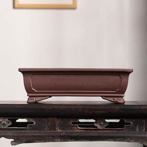 Pot à Bonsaï Rectangulaire Zisha, Surface Kui, Pied Ruyi, Style Chinois Classique, Grande Taille - Product Image 1