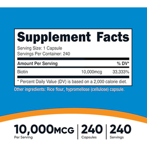 Fabricant de compléments alimentaires à base de biotine, vitamine B7, pour la santé des cheveux, de la peau et des ongles, 240 capsules de biotine, vitamine B7 - Product Image 3
