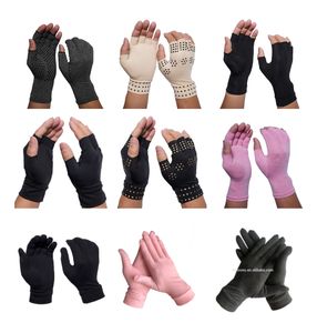 Gant de thérapie quotidien en coton demi-doigt pour la rééducation, l'entraînement, anti-arthrite, avec points en silicone antidérapants pour soulager la douleur - Product Image 4