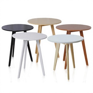 Table basse ronde moderne convertible en bois massif de style nordique avec cadre et plateau en marbre, table d'appoint pour salon - Product Image 4