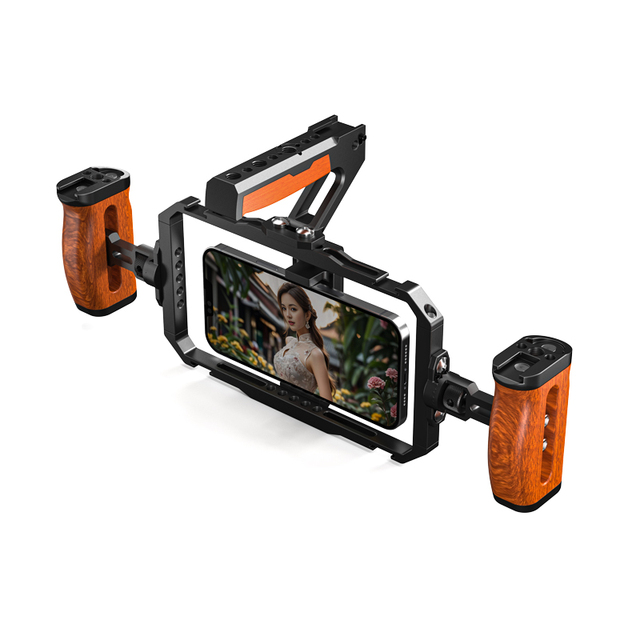 Aluminum Alloy Handheld Phone Video Rig Cage with Handles Power Bank Clip for iPhone Camera Accessories