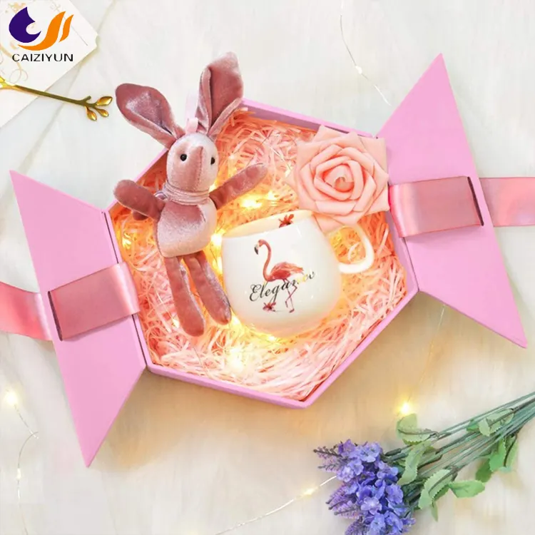 Оптовая продажа, складная розовая коробка, многоугольная упаковка, роскошная Цветочная коробка на День Святого Валентина, Подарочная бумажная коробка, букет