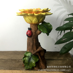 Baño para Pájaros con Diseño de Girasol, Artesanía en Resina, Decoración de Jardín para Exteriores, Acabado Pintado Resistente al Agua, Adorno para Césped - Product Image 1