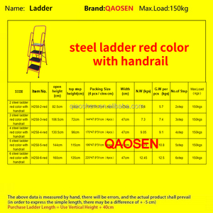 China Factory Produce 2/3/4/5/6-<strong>Step</strong> Steel <strong>Ladder</strong> Red Color with <strong>Handrail</strong> for Warehouses Home Stair Use Safety Home Decoration - Product Image 5