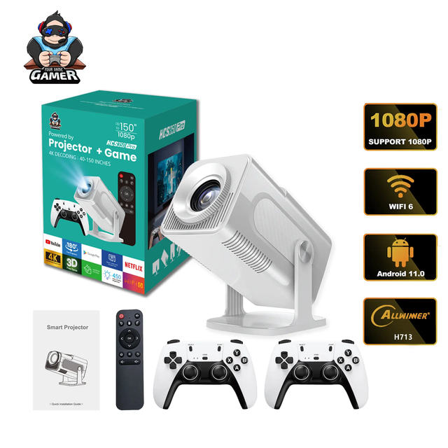 HCS350 Pro Mini Portable Home Theater Projector HD 1080P 4K with Android 11 OS Dual Band Wi-Fi 6 LCD 4K Android Projector