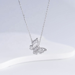 Colliers papillons en argent 925 plaqué or, prix d'usine, bijoux fins, élégants, avec pendentif animal en zircon, pour filles. - Product Image 3