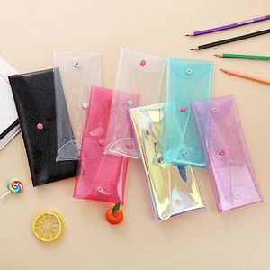 Stylish Thin <b>Vinyl</b> Pencil Case Cute Clear Poly Envelopes File <b>Bag</b> Colorful Transparent Laser Cosmetic <b>Bag</b> for Girls Women Gifts - Product Image 2