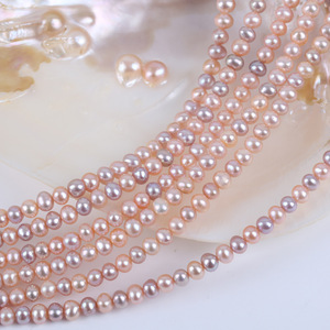Perles de Zhuji, perles d'eau douce naturelles, 5-5,5 mm, rose, violet, elliptiques, enfilées pour collier, bracelet, vente en gros - Product Image 4