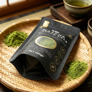 Bolsas de Embalaje Resellables Negras Impresas Personalizadas, Bolsa Premium de 100g para Polvo de Alimentos, Matcha, Granos de Café, Té Verde, con Ventana - Product Image 4
