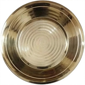 Bandeja Redonda de Metal Dorado de Excelente Calidad, Hecha a Mano, Grabada, Decorativa, para Servir, para Tocador, para Decoración de Comedor - Product Image 1