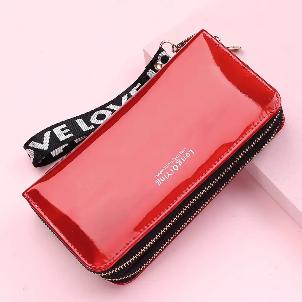 New pu leather Coin Purse Women's long double zipper pocket card organizer