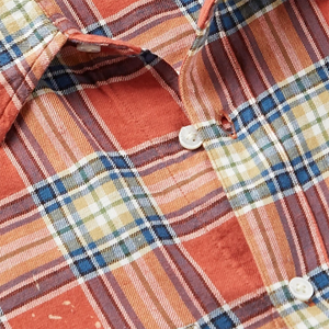 Camicia in flanella da <span class=keywords><strong>uomo</strong></span> retrò in cotone personalizzata, alla moda, in <span class=keywords><strong>velluto</strong></span> a quadri, effetto invecchiato, con bordi grezzi e bottoni, effetto sbiadito dal sole - Product Image 4