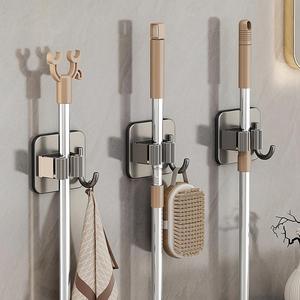 Wall Mounted Mop Holder Stainless Steel Double Hook Bathroom No Drill Minimalist Design Space Aluminum Durable - Product Image 1