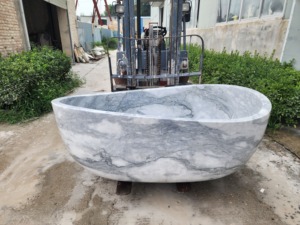 อ่างอาบน้ำรูปวงรีสั่งทำพิเศษสุดหรูหราทันสมัย วัสดุ Arabescato Corchia แบบตั้งพื้น สำหรับแช่ตัวในห้องน้ำ วิลล่า โรงแรม และบ้าน - Product Image 4