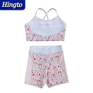 Hingto sports wear Kid Activewear color custom yoga set collant e reggiseno atletici per bambini activewear girls