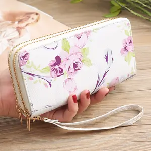 Nouvelle pochette sac à main pour femme Long double pull rose mode sac à cartes multi-cartes