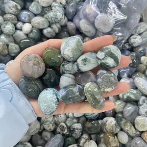 Wholesale Natural Carved High Quality Crystal Moss Agate Tumble For Home Decoration