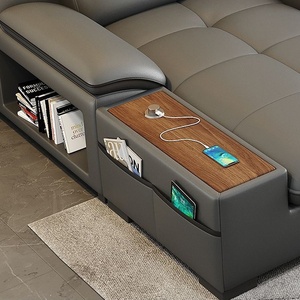 أريكة ذكية قابلة للطي من الجلد بتصميم عصري موفر للمساحة، مجموعة أثاث متعددة الأغراض لغرفة المعيشة - Product Image 4