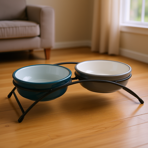 Juego de 2 comederos elevados para mascotas, 0.25 L, 13 cm, color azul grisáceo, para perros y gatos - Product Image 3