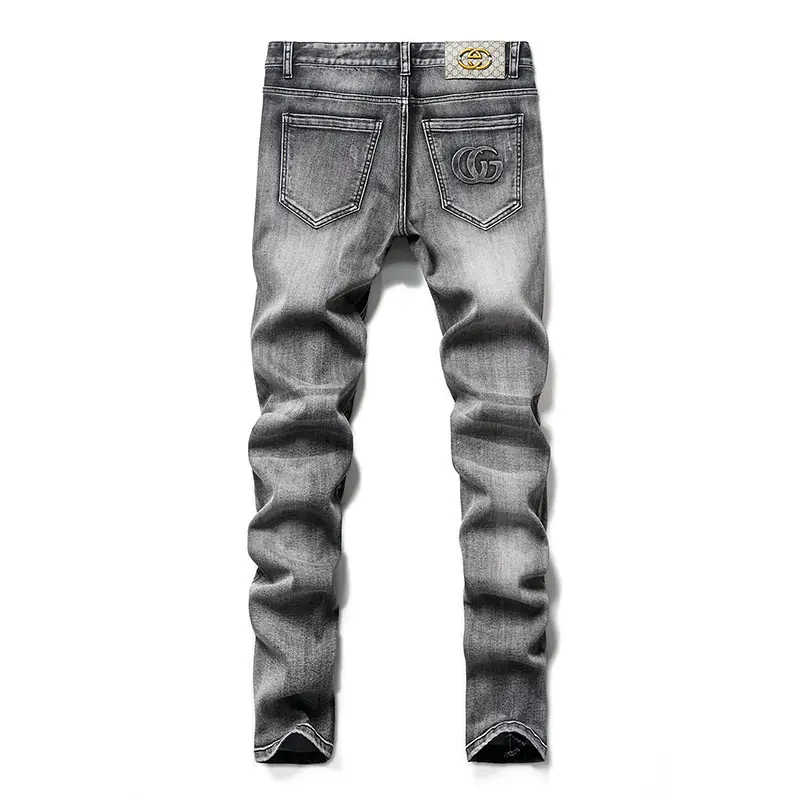New smoke gray men's Korean version elastic casual men's small foot jeans