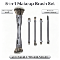 Kit de pinceaux de maquillage professionnel 5 en 1 avec têtes interchangeables, poils synthétiques doux, ODM OEM, étiquette privée, prêt pour la beauté
