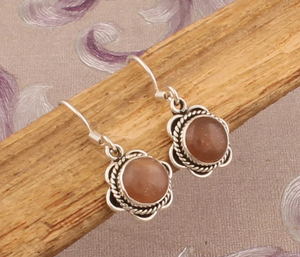 Gold Plated 925 Sterling Silver Peach <b>Moonstone</b> Gemstone Designer Handmade Flower Hoop <b>Earrings</b> for Valentine's Day - Product Image 4