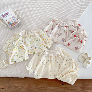 Nuovo Set <span class=keywords><strong>Pigiama</strong></span> Primaverile e Autunnale 2026 per Bambina, Stile Occidentale, Top e Pantaloni, Due Pezzi - Product Image 2