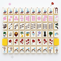 Ensemble de jeu de Mahjong de luxe jaune avec illustrations colorées (Arcs-en-ciel, Chaussures, Lions) - Décoration moderne, cadeau pour amis et réunions de famille