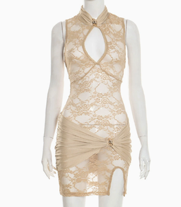 วิวิบลุค D25DS575 ชุดเดรสผู้หญิงหรูหรา ทรงเข้ารูป เซ็กซี่ แต่งผ้าลูกไม้ ปักลายฉลุ แขนกุด ผ่าข้าง ชุดมินิเดรสสำหรับงานปาร์ตี้ - Product Image 1