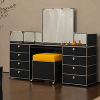 Ensemble de coiffeuse modulaire en métal avec miroir, bureau de maquillage pour chambre et salon, bureau en acier personnalisable en taille et couleur avec tabouret