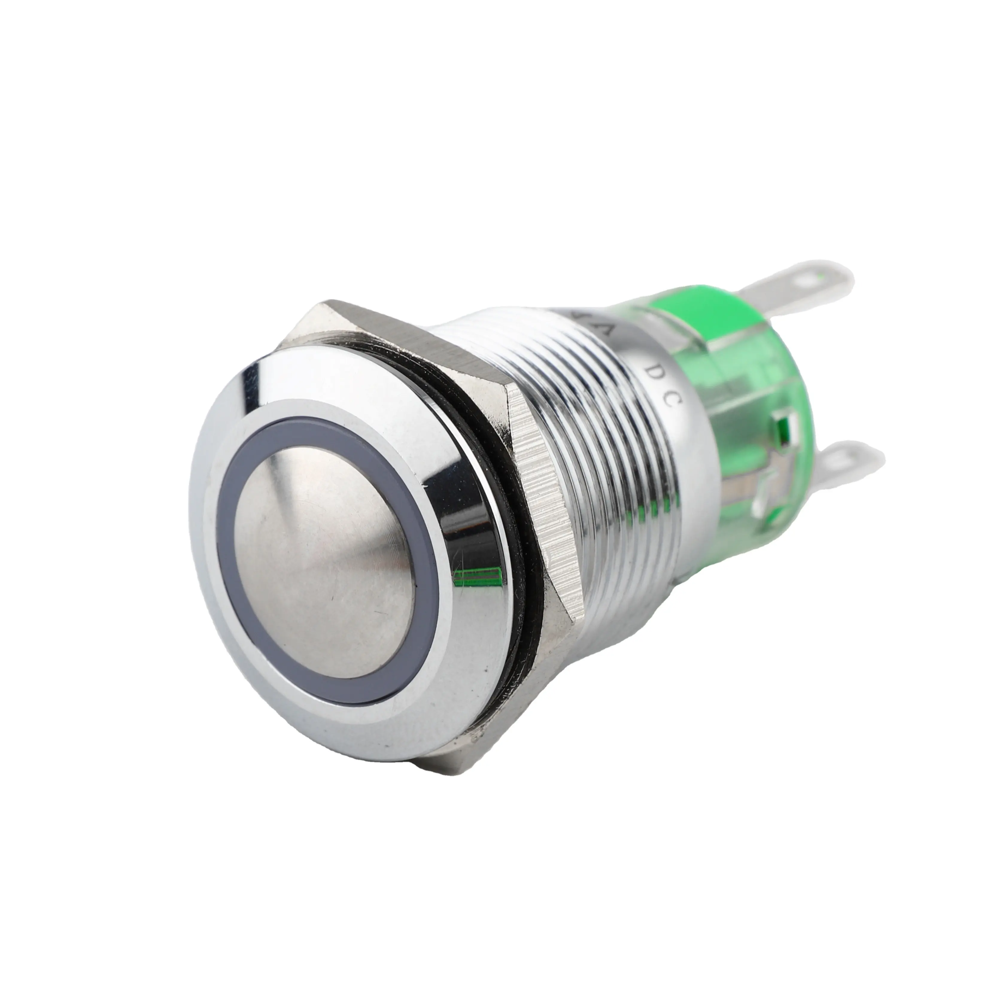 Momentary Led Push Button Switch XCE 19mm Domed Head Momentary 1NO1NC Stainless Steel Metal Push Button Switch With Blue Ring LED 12V 24V Self-reset Waterproof