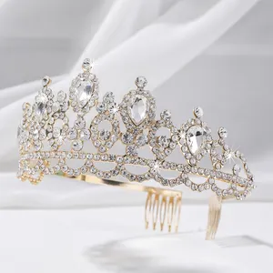 Groothandel Sieraden Vrouwen Luxe Prinses Kristal Bruids Tiara Strass Zilver Schoonheidswedstrijd Kroon Voor Bruiloft Haar Accessoires