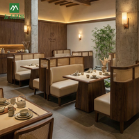 Canapé en rotin tressé en bois massif pour restaurant commercial, style chinois, design moderne, ensemble table et chaises pour hôtel et restaurant de thé