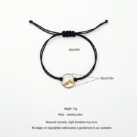 Bracelet QIAOREN 12769 en acier inoxydable doré avec breloque cercle montagne, cordon noir réglable, bijou minimaliste pour poignet, idéal pour l'extérieur, cadeau