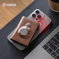 Portefeuille automatique intelligent TC126 en aluminium avec protection RFID, porte-cartes de crédit en cuir et emplacement pour AirTag