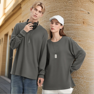Camiseta de algodón puro de 260gsm para hombre, camiseta sólida de manga larga con hombro ligeramente caído, puños acanalados, dobladillo suelto, Camiseta deportiva informal transpirable - Product Image 3