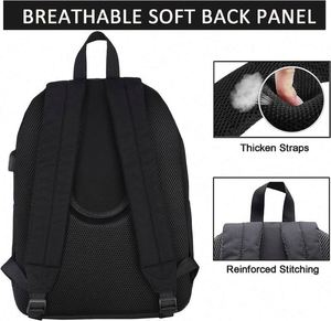 Mochila ligera informal para portátil con puerto de carga USB para hombres y mujeres, mochila para la universidad (negro completo) - Product Image 2