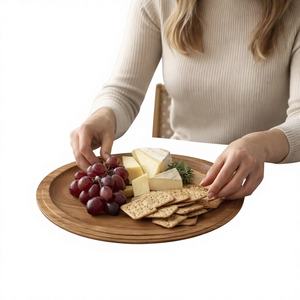 Assiettes à dîner robustes en bois massif, rustiques, écologiques, faites à la main, compatibles micro-ondes, personnalisables, prix d'usine en gros, assiettes de service - Product Image 1